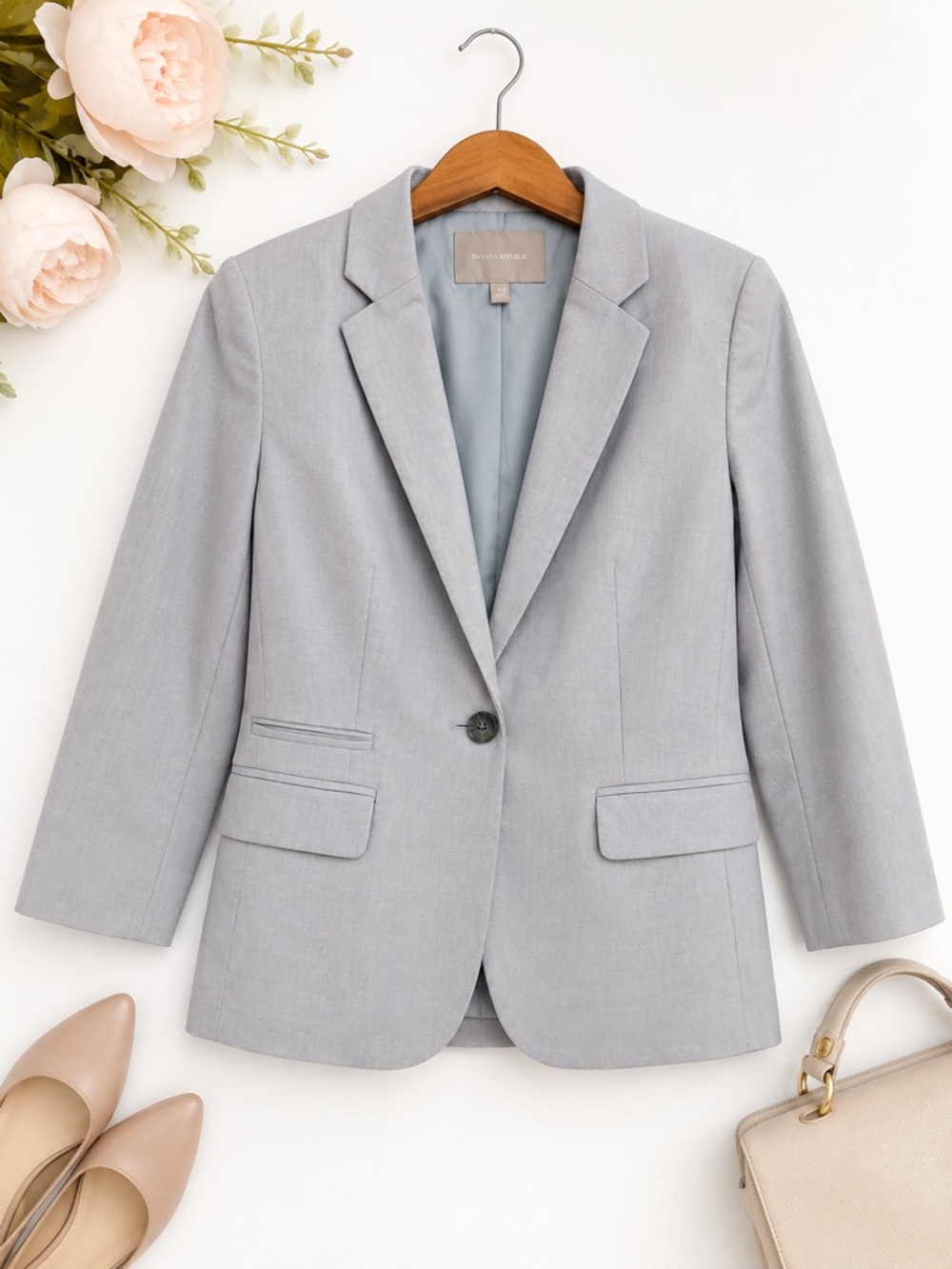 Banana Republic Gray Cotton Stretch One-Button Blazer Size 10